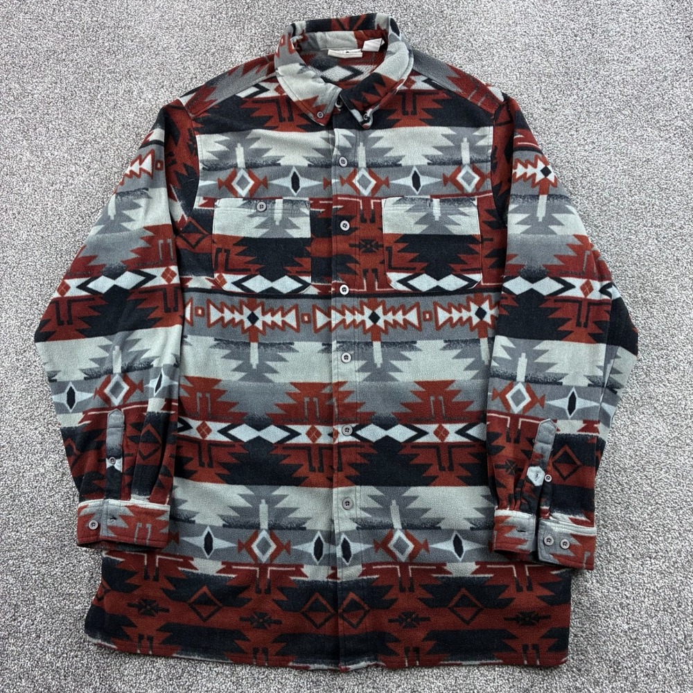 KingSize Fleece Shirt Mens 2XL Tall Multicolor Southwestern Aztec Button Up